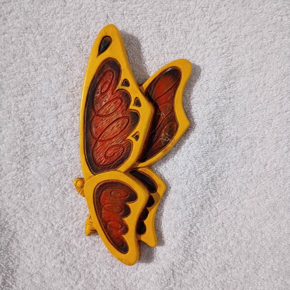 Universal Statuary Butterfly Pair Wall Decor 1973 MCM Orange Yellow Butterflies - Picture 6 of 11